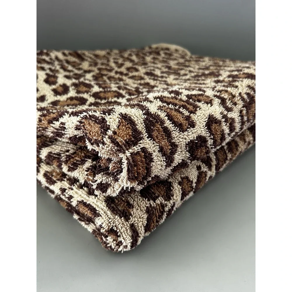 2 Vtg Ralph Lauren Aragon Leopard Print Bath Towel Cheetah USA 27x51